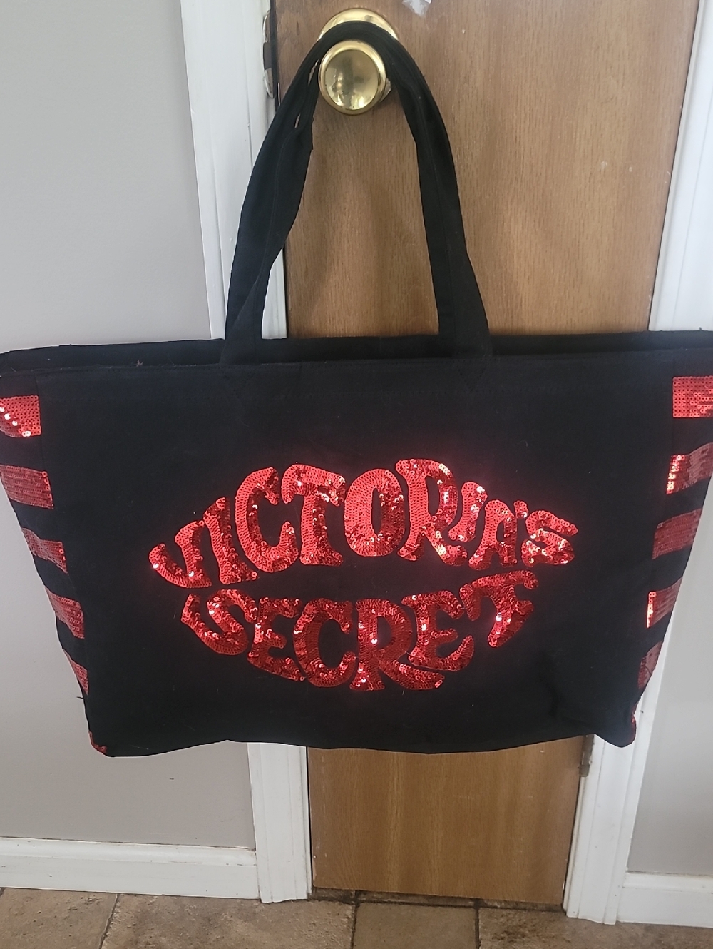 Victoria's Secret Black Tote with Red Sequin Logo